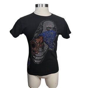 BullTees Men Black Large Rhinestone Bling Gangsta Ben Franklin T-Shirt Sz Small